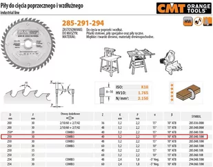 CMT PIŁY DO CIĘCIA POPRZECZNEGO I WZDŁUŻNEGO Art. 285-291-294 285.040.10M - Akcesoria do elektronarzędzi - miniaturka - grafika 1