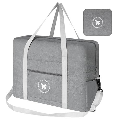 AiQInu Torba podróżna, bagaż podręczny 45 x 36 x 20 cm, torba podręczna do Easyjet Cabin Bag, składana torba podręczna dla mężczyzn i kobiet, z paskiem na ramię (kolor szary), szary, Składana torba do