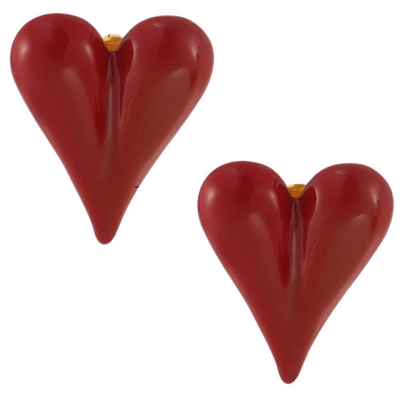 Kolczyki Złote Kolczyki Damskie Czerwone Serce Stal Szlachetna Kolczyki Trusky