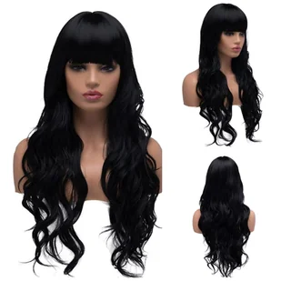 Uniwersalna czarna peruka fale 65 cm długa damska na codzień imprezę - Dodatki do strojów karnawałowych - miniaturka - grafika 1