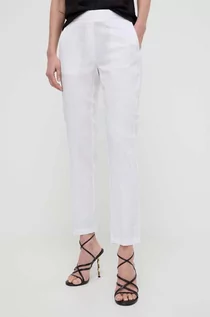 Spodnie damskie - Silvian Heach spodnie lniane kolor biały proste high waist - grafika 1