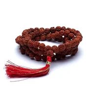 Bransoletki - Różaniec Mala Rudraksha 108 koralików z czerwonym pędzlem - miniaturka - grafika 1