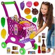 Zabawy w naśladowanie dorosłych - Wózek Koszyk Zakupowy na Zakupy z Produktami Marketowy Różowy dla Dzieci - miniaturka - grafika 1