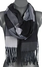 Szalik damski w KRATĘ jesienno zimowy z frędzlami RC-1-3 czarny - Apaszki i szaliki damskie - miniaturka - grafika 1