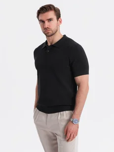 Bawełniana męska koszulka polo ze strukturalnej dzianiny czarna V5 OM-POSS-0117 - Ombre Clothing - Swetry męskie - miniaturka - grafika 1