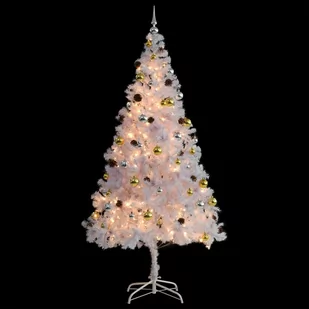 vidaXL vidaXL Sztuczna choinka z bombkami i lampkami LED, biała, 210 cm - Choinki - miniaturka - grafika 1