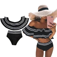 Stroje kąpielowe - Strój Kąpielowy Dwuczęściowy Czarny Duża Falbanka S - miniaturka - grafika 1