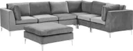 Sofy i kanapy - BELIANI Narożnik modułowy lewy szary welurowy sofa 6-osobowa z otomaną metalowe nóżki w stylu glamour - miniaturka - grafika 1