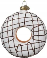 Ozdoby bożonarodzeniowe - Kaemingk Szklany donut zawieszka na choinkę 9cm biała brązowa złota brokatowa - miniaturka - grafika 1