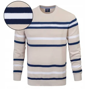 Sweter Męski Beżowy w Paski Klasyczny Bawełniany L Pako Jeans - Swetry męskie - miniaturka - grafika 1