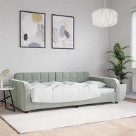 Łóżka - vidaXL Sofa z funkcją spania, jasnoszara, 100x200 cm, obita aksamitem - miniaturka - grafika 1