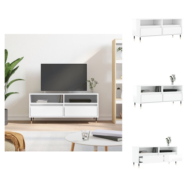 vidaXL Szafka pod TV biały wysoki połysk 100x34,5x44,5 cm materiał drewnopochodny - Meble TV
