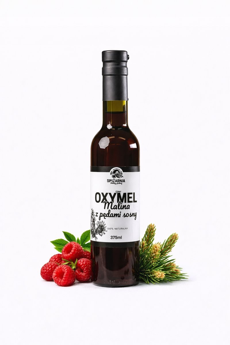 Oxymel Malina Pędy Sosny 375ml Naturalny Miód Ocet Łagodny Premium