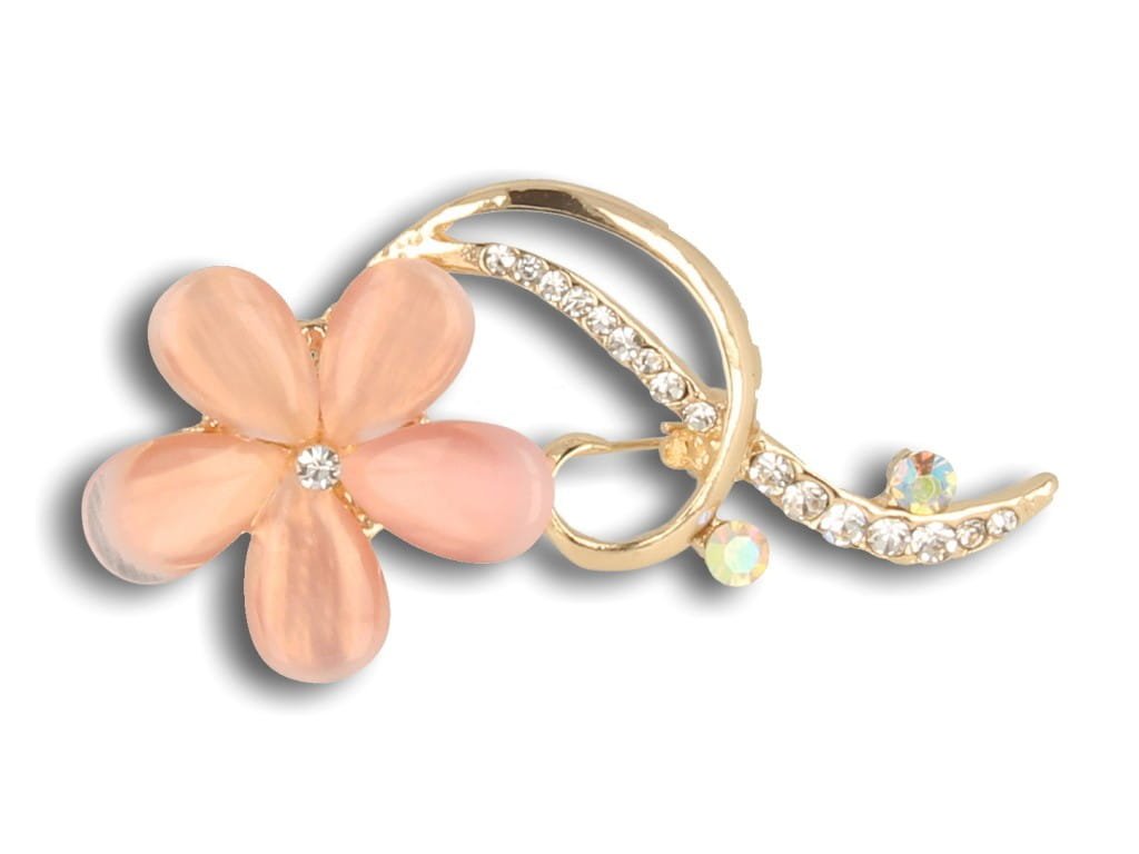 Broszka agrafka złoty kwiatek z różowymi kamieniami