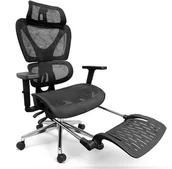 Fotele i krzesła biurowe - Fotel biurowy ergonomiczny czarny krzesło podnóżek zagłówek premium - miniaturka - grafika 1