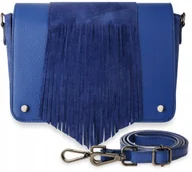Torebki damskie - Skórzana Listonoszka Torebka Damska Z Frędzlami Boho Zamsz Kobaltowa - miniaturka - grafika 1