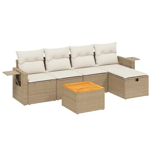 Zestaw mebli ogrodowych beżowy, rattan PE, stal malowana proszkowo, 55 x 6