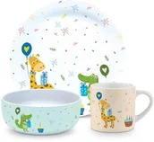Zestawy naczyń dla dzieci - ZESTAW NACZYŃ PORCELANOWYCH DLA DZIECKA: KUBEK, MISKA I TALERZ Żyrafa i krokodyl - miniaturka - grafika 1