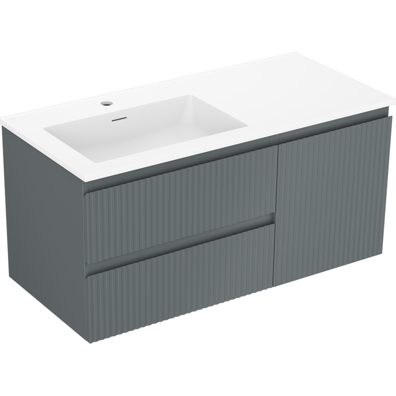 Mexen Rivel szafka łazienkowa 100 cm z umywalką Otis lewą, 2S, 1D, ryflowana, grafit/biała mat - 91A23-10047-3-BBFFF66-W18L01