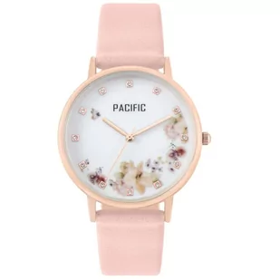 Zegarek Różowozłoty damski zegarek z kwiatami i kryształkami na pasku PACIFIC X6182-11 - Zegarki damskie - miniaturka - grafika 1