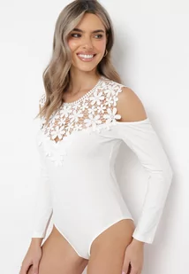 Białe Bawełniane Body z Koronką i Wycięciami na Ramionach Neafge - Body - miniaturka - grafika 1