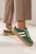 Półbuty damskie - Zielone sneakersy skórzane damskie buty sportowe na beżowej platformie białe wstawki sznurowane Carla TW-CU-800 - miniaturka - grafika 1