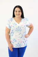 Bluzki damskie - Bluzka w delikatne kwiatuszki Nala Biało-niebiesko-różowa 42 - miniaturka - grafika 1
