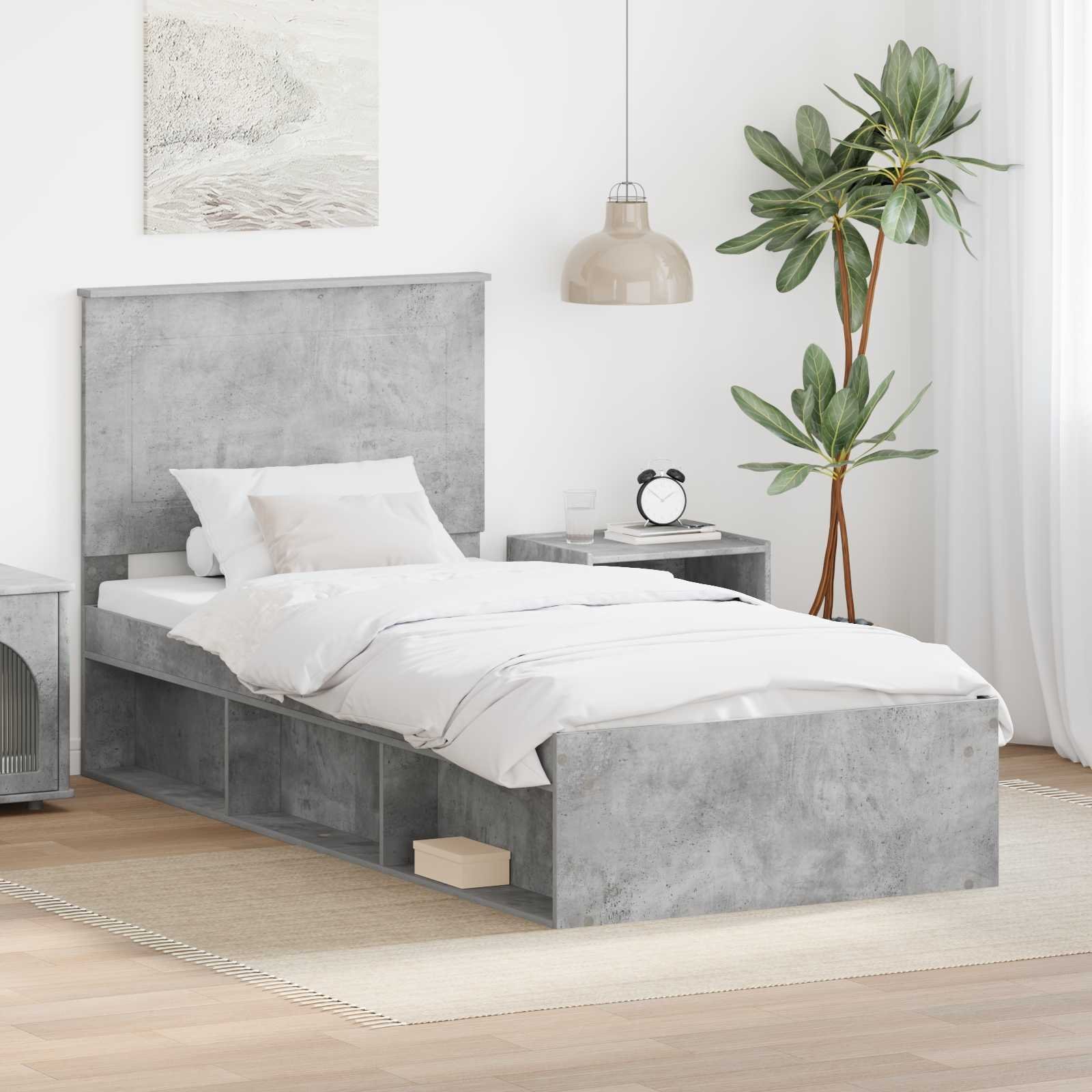 vidaXL Ramka łóżka Szary beton 100 x 200 cm Lite drewno sosnowe