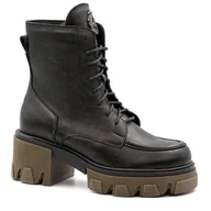 Botki damskie - Czarne skórzane sznurowane botki LM60377 - Neścior - miniaturka - grafika 1