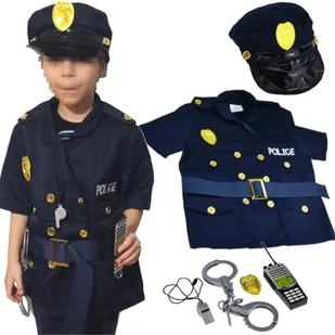Strój Policjanta Przebranie Kostium Mundur Czapka + Akcesoria 5-8 Lat - Zabawy w naśladowanie dorosłych - miniaturka - grafika 1
