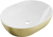 Umywalki - Mexen Viki umywalka nablatowa 48 x 35 cm, biała/złota wzór linie - 21054817 - miniaturka - grafika 1