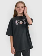 Koszulki dla dziewczynek - 4F T-shirt oversize z nadrukiem dziewczęcy - szary 152 (11-12 lat) - miniaturka - grafika 1