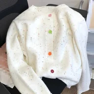 Swetry damskie - TEMU Damski Sweter-Płaszcz w Pastelowe Wielokolorowy Kropki - Miękka Kurtka Zimowa z Okrągłą Szyją i Guzikami, Przytulny Luźno Dopasowany sweter na - miniaturka - grafika 1