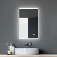 Lustra - Lustro łazienkowe z oświetleniem i zegarem cyfrowym Talos Sun 45 x 70 cm - wysokiej jakości aluminiowa rama z przełącznikiem - podświetlane lustro z neutralnym białym światłem - lustro łazienkowe - miniaturka - grafika 1