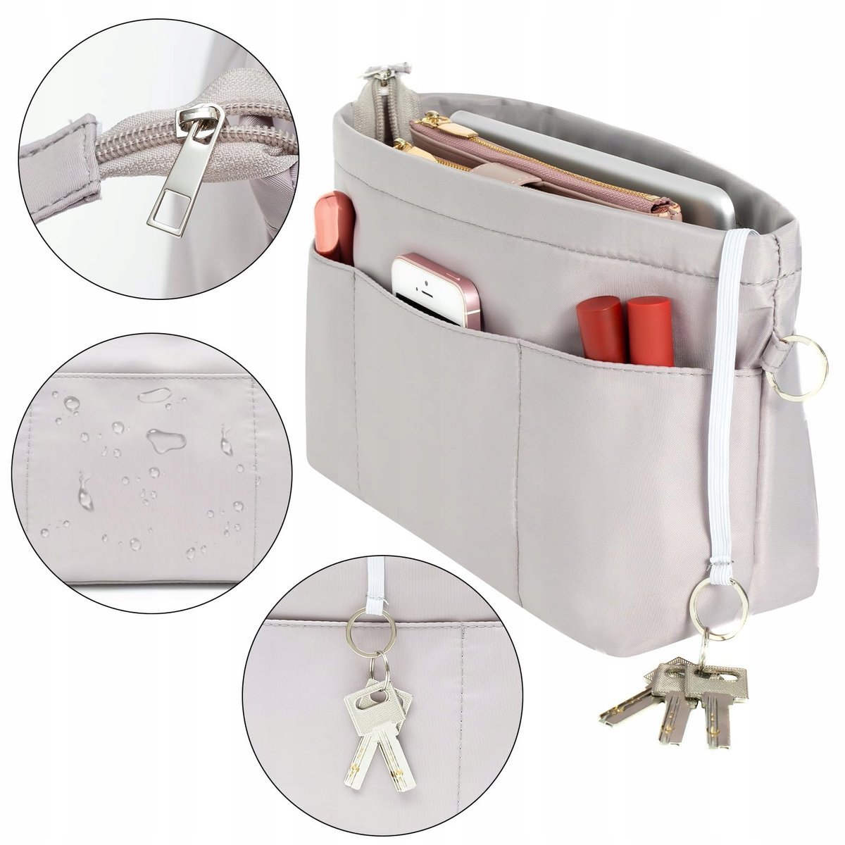 Organizer Wkładka do Torby z Kieszeniami do Uporządkowania Torby Szary Pokr