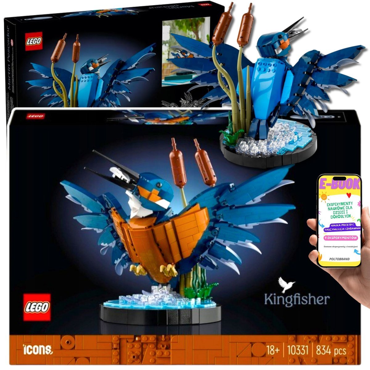 LEGO ICONS PTAK Zimorodek • majestatyczny ptak z klocków (10331) realistyczna scenka wodna i ruchome elementy Lego Dla Chłopca i Dziewczynki + EBOOK