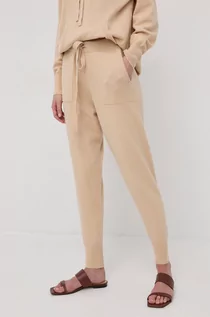 Spodnie damskie - BOSS Spodnie wełniane damskie kolor beżowy - grafika 1