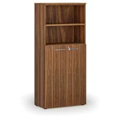 Szafy biurowe - Szafa biurowa kombinowana PRIMO WOOD, drzwi na 3 poziomach, 1781 x 800 x 420 mm, orzech - miniaturka - grafika 1