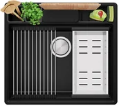 Zlewozmywaki - Zlewozmywak granitowy jednokomorowy + wkładka ociekowa gratis Nowy Jork 60 Multispace kolor Czarny. Baterie kuchenne i syfon do wyboru. Primagran - miniaturka - grafika 1