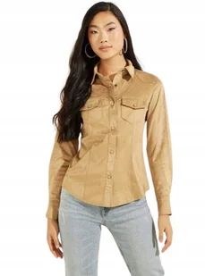 GUESS BLUZKA DAMSKA ZAMSZOWA BEŻOWA Z GUZIKAMI I KIESZENIAMI XS GMA - Koszule damskie - miniaturka - grafika 1