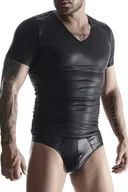 Koszulki męskie - Regnes Fetish Planet Regnes Fetish Planet Wetlook męski t-shirt z dekoltem w kształcie litery V - czarny - L - miniaturka - grafika 1
