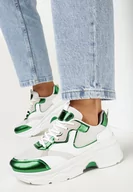 Sneakersy damskie - Biało-Zielone Sneakersy na Grubej Podeszwie z Lakierowanymi Wstawkami Fryda - miniaturka - grafika 1