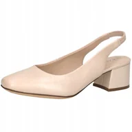 Czółenka - Buty Czółenka Odkryte Damskie Skórzane Caprice 29500 Wygodne Beżowe 37 - miniaturka - grafika 1