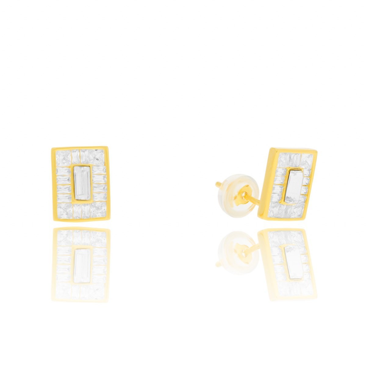 Srebrne pozłacane kolczyki prostokąt z cyrkoniami sztyfty pr. 925