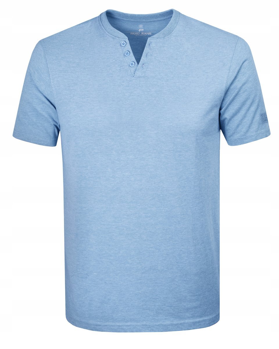 T-SHIRT Męski Koszulka w Serek BŁĘKITNA Bawełniana LEON L Pako Jeans