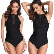 Stroje kąpielowe - JEDNOCZĘŚCIOWY STRÓJ KĄPIELOWY CZARNY KOSTIUM WYSZCZUPLAJĄCY MONOKINI L - miniaturka - grafika 1