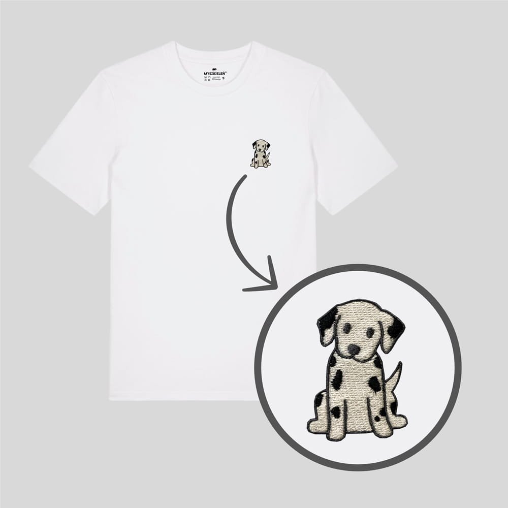 Haftowany T-shirt - DALMATYŃCZYK - biały S