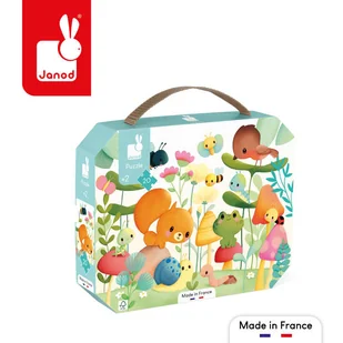 Puzzle w walizce Przyjaciele z ogródka 20 elementów 2+ Made in France, Janod - Puzzle - miniaturka - grafika 1