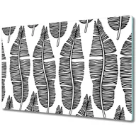 Deski do krojenia - Stylowa Deska Do Krojenia ze Szkła Hartowanego - Czarno białe liście wzór - 80x52 cm - miniaturka - grafika 1