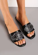 Klapki i japonki damskie - Czarne Klapki Ozdobione Cyrkoniami Belliosa - miniaturka - grafika 1